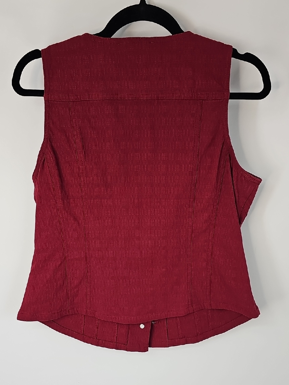 WHBM Outlet Sz:10 Maroon Stretch Vest w Gold Buttons 2 Front Pockets - Picture 9 of 10